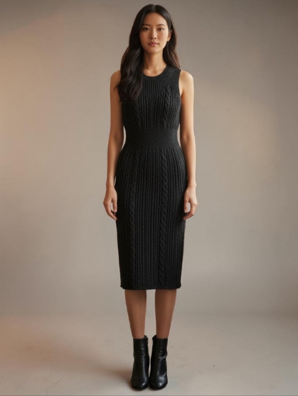BROOKS BROTHERS Dress Sparkling Black Sleeveless Cable Knit Sheath SMALL
